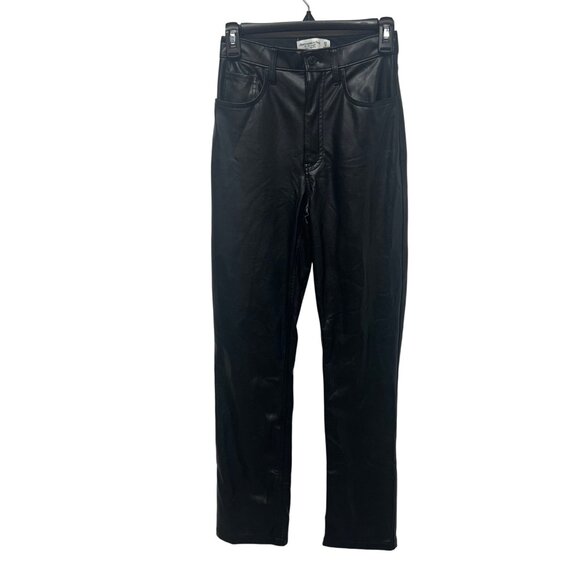 Abercrombie & Fitch Womens 90s Straight Ultra High Rise Faux Leather Pants Black - Picture 1 of 8